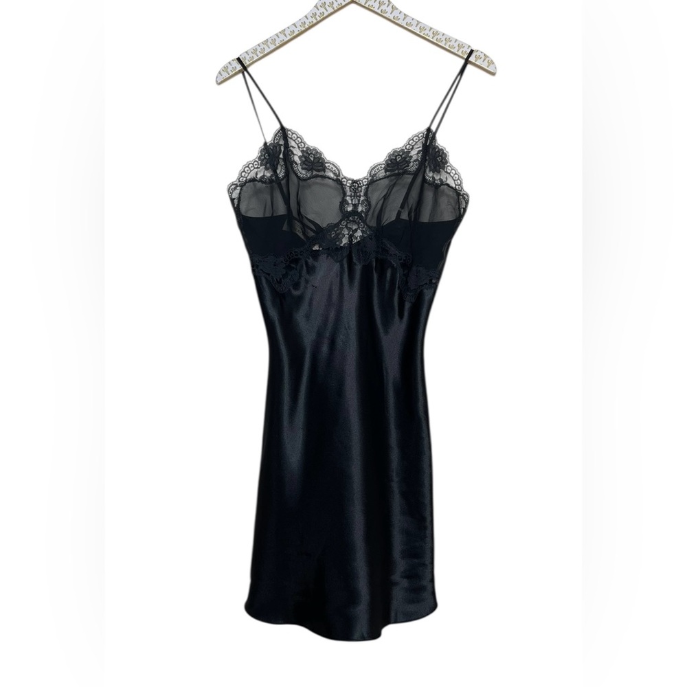Vintage 90s Victorias Secret Satin Black Lace Slip Lingerie Size Medium Negligee